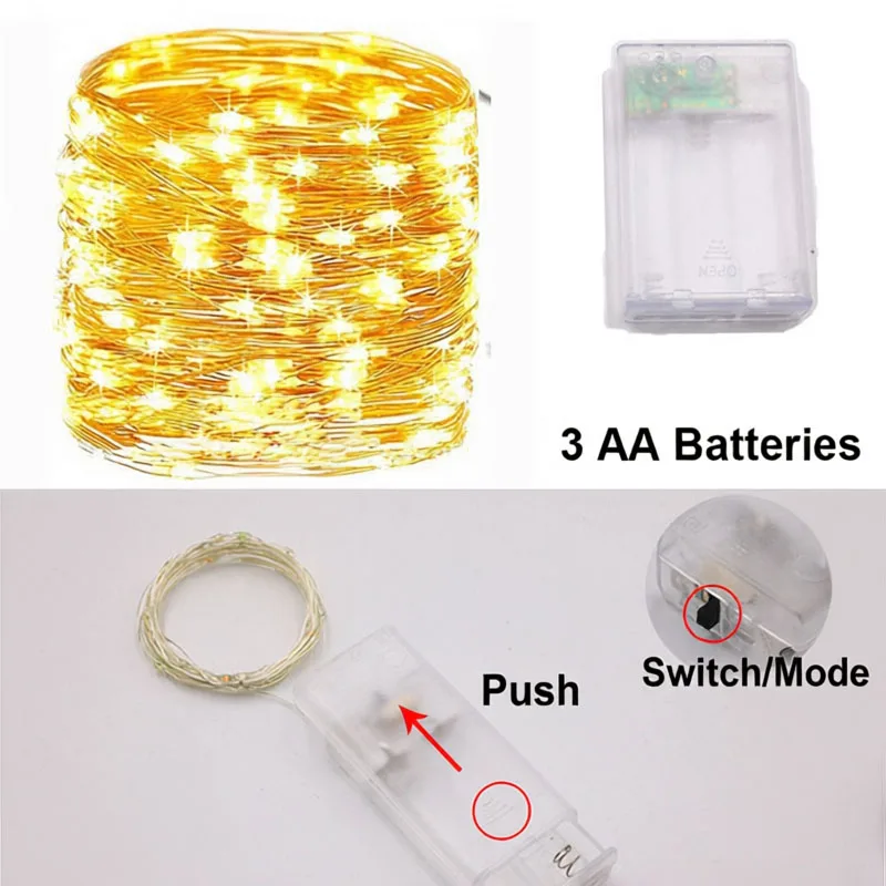 50 Lights/100 Lights, Copper Wire Christmas String Light with 3 Different Light Colors, Battery Led Light Strings for bedroom, Festive Decorative Fairy Lights, Suitable for Indoor, Outdoor, Garden Party Decoration