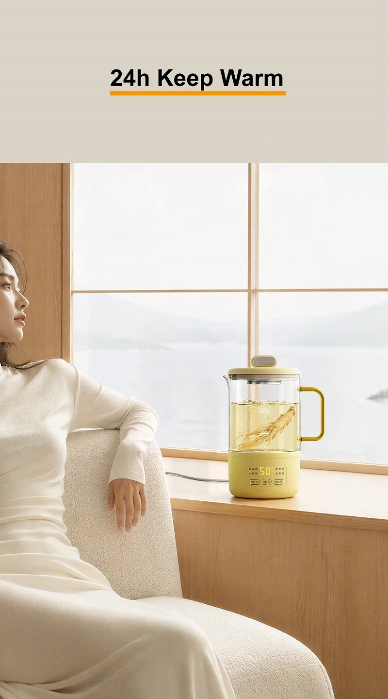 0.6L Electric Kettle Multifunction Appointment Teapot Temperature Control Health Pot Office Glass Flower Teapot Auto Keep Warm