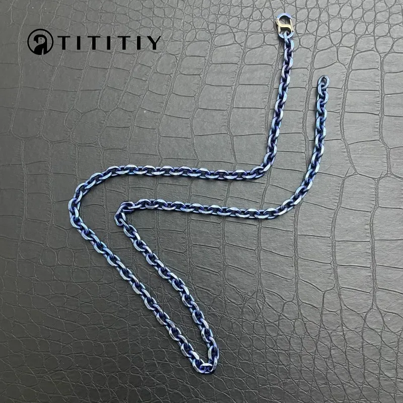 Pure Titanium Ice Crystal Blue Width 7mm Titanium Angle Chain Lightweight Anti Allergic Trend Hip-hop Exquisite necklace Gift
