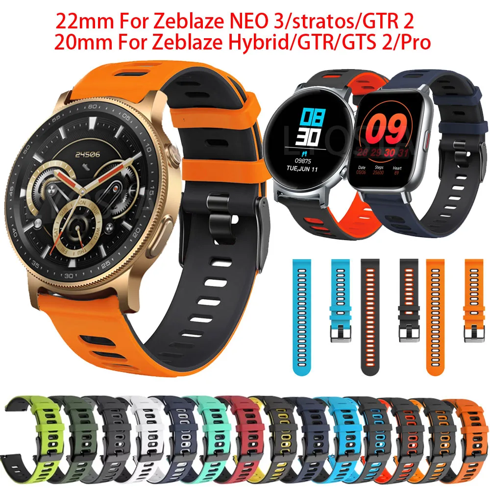 20 22mm For Zeblaze Stratos 2 GTR2 GTR 2/GTS 2 Pro/NEO 3 Strap Silicone Soft Smart Watchband Waterproof Bracelet for Men Women