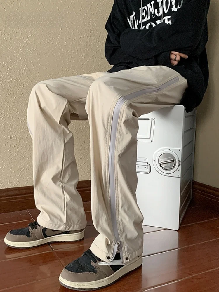 

Повседневные американские спортивные мужские брюки прямого кроя на молнии, модные уличные брюки для отдыха, дышащие и удобные, весенние