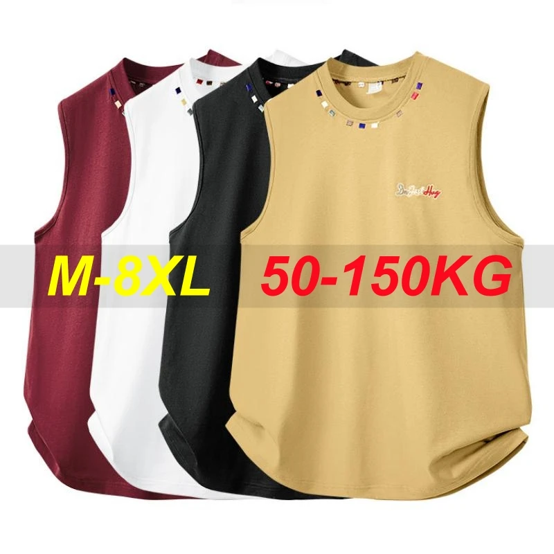 

Мужская футболка без рукавов размера плюс 8xl 7xl, 100% хлопок, желтый, красный, летние свободные спортивные топы большого размера с круглым вырезом, 45-150 кг