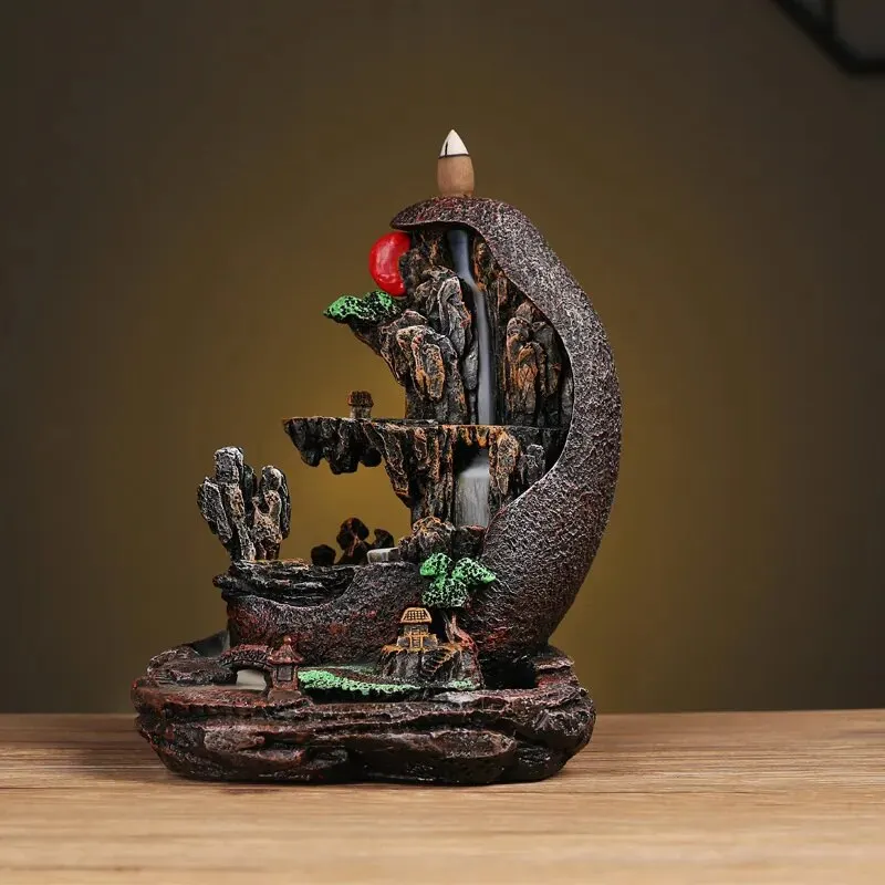 Smoke Waterfall Bamboo Mountain River Handicraft Incense Ceramic Backflow Small Buddha Holder