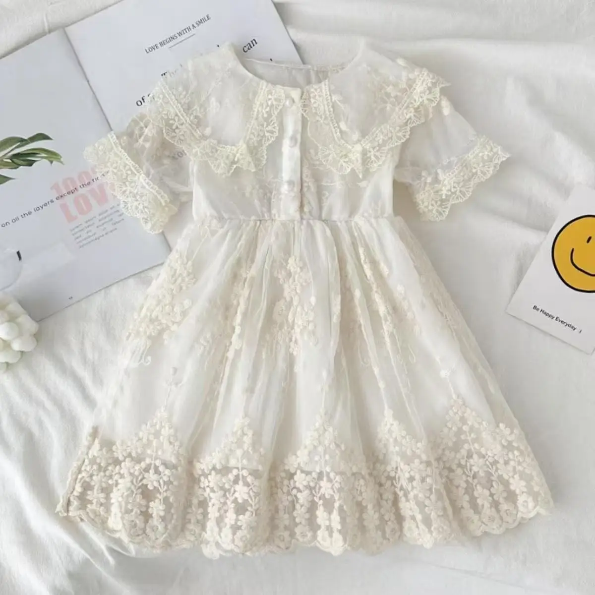 

2026 New Summer Kids Girls Short Sleeve Princess Tulle Dress Fashion Cute Children Dress for 90-140cm