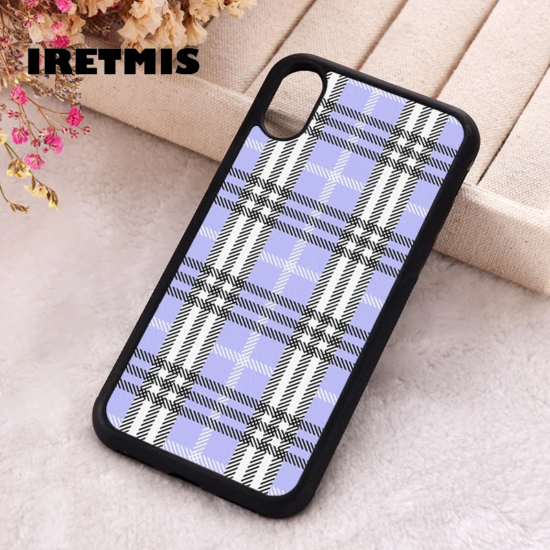 Iretmis 5 5S SE 2020 phone cover cases for iphone 6 6S 7 8 Plus X Xs Max XR 11 12 13 MINI 14 Pro Soft Lavender Plaid design