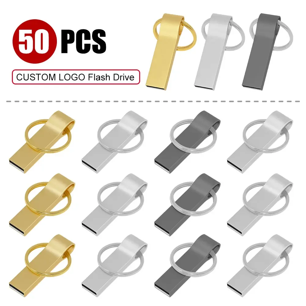 50PCS/lot Metal USB 2.0 Flash Drive 64GB 32GB 16GB 8GB 4GB Pen Drive 128GB Flash Pendrive U Disk Memoria Cel Usb Stick for Gifts