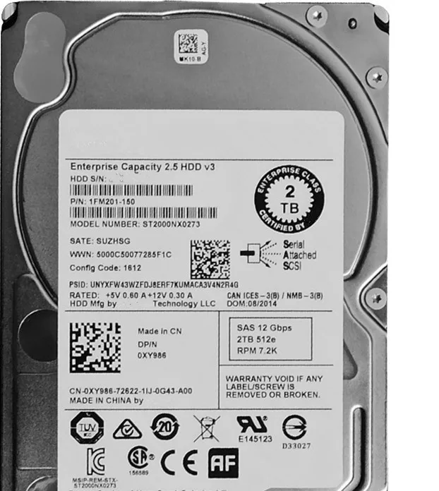 

ST2000NX0273 2T 7.2K SAS 2.5' 12G servers hard drive 0XY986 XY986 HDD