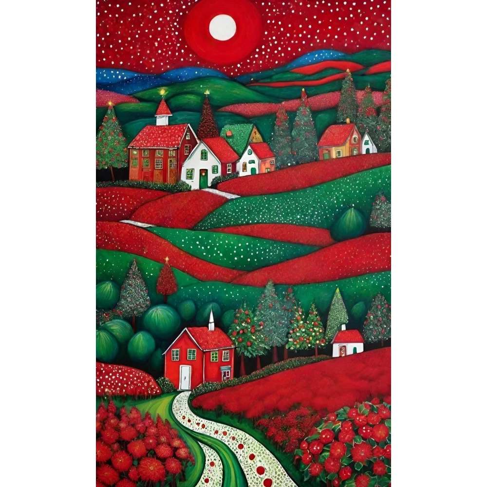 

500/1000/1200/2000 PCS Jigsaw Puzzles Red Landscape Village Family Activity Games for Gameroom Bedroom Home Decor Gift