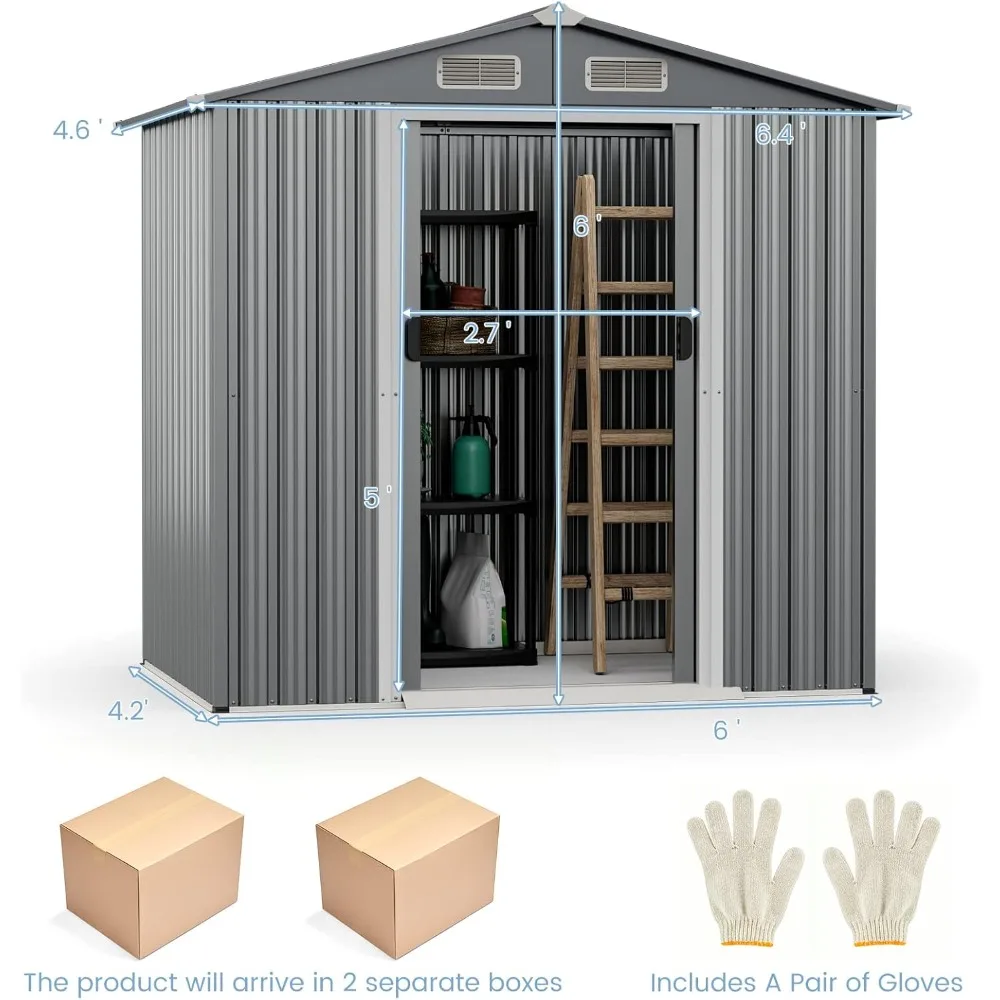 6 'x 4' outdoor storage shed, galvanized metal tool room, lockable sliding door, practical tool organizer for farm, yard