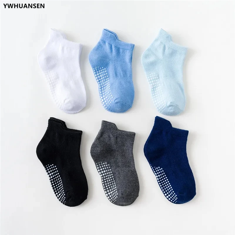 Chaussettes basses en coton pour enfants, lot de 6 paires, 0 à 6 ans, pour garçons et filles, avec poignées en caoutchouc, quatre saisons