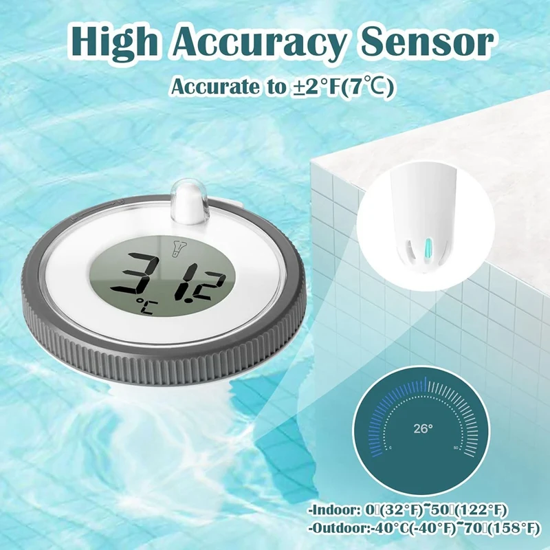 Swimming Pool Thermometer Floating Easy Read, Digital Pool Thermometer For Swimming Pools,Hot Tubs,Small Ponds,Aquariums Durable