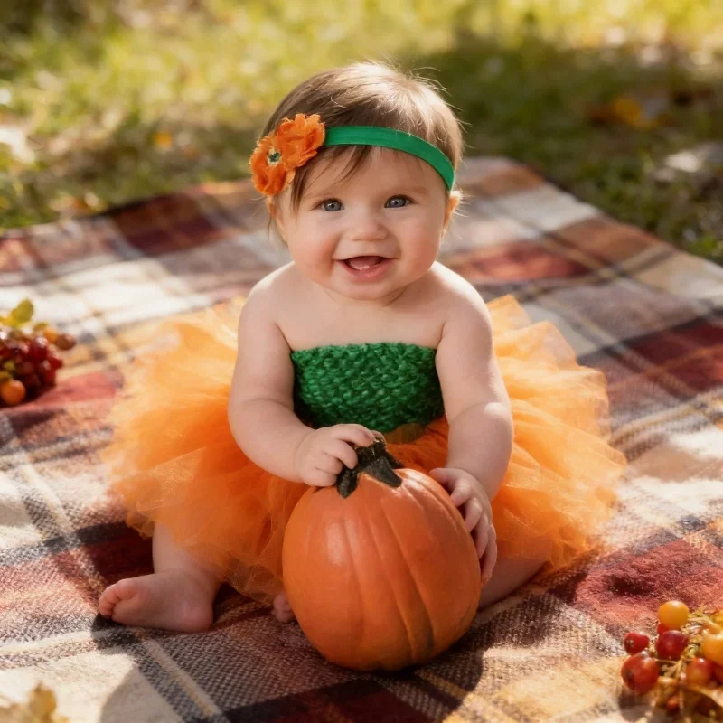 

Baby Tutu Princes Dress Orange Green Headpiece Set Children Halloween Ballet Skirt Summer Party Stage Photograph Basic Wear Suit