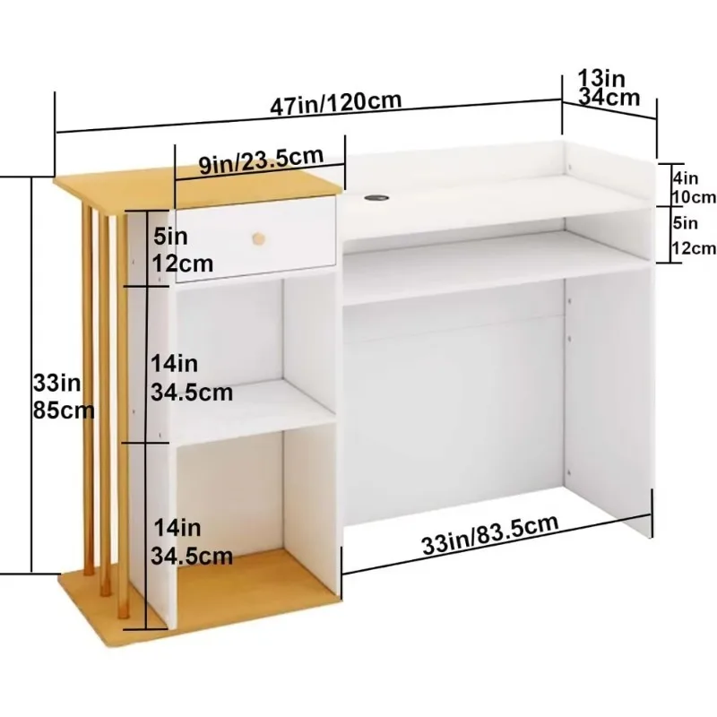 

Reception Desk, 47 inch Reception Counter, Retail Counter for Checkout with Drawers and Storage Shelves&Cable Grommet