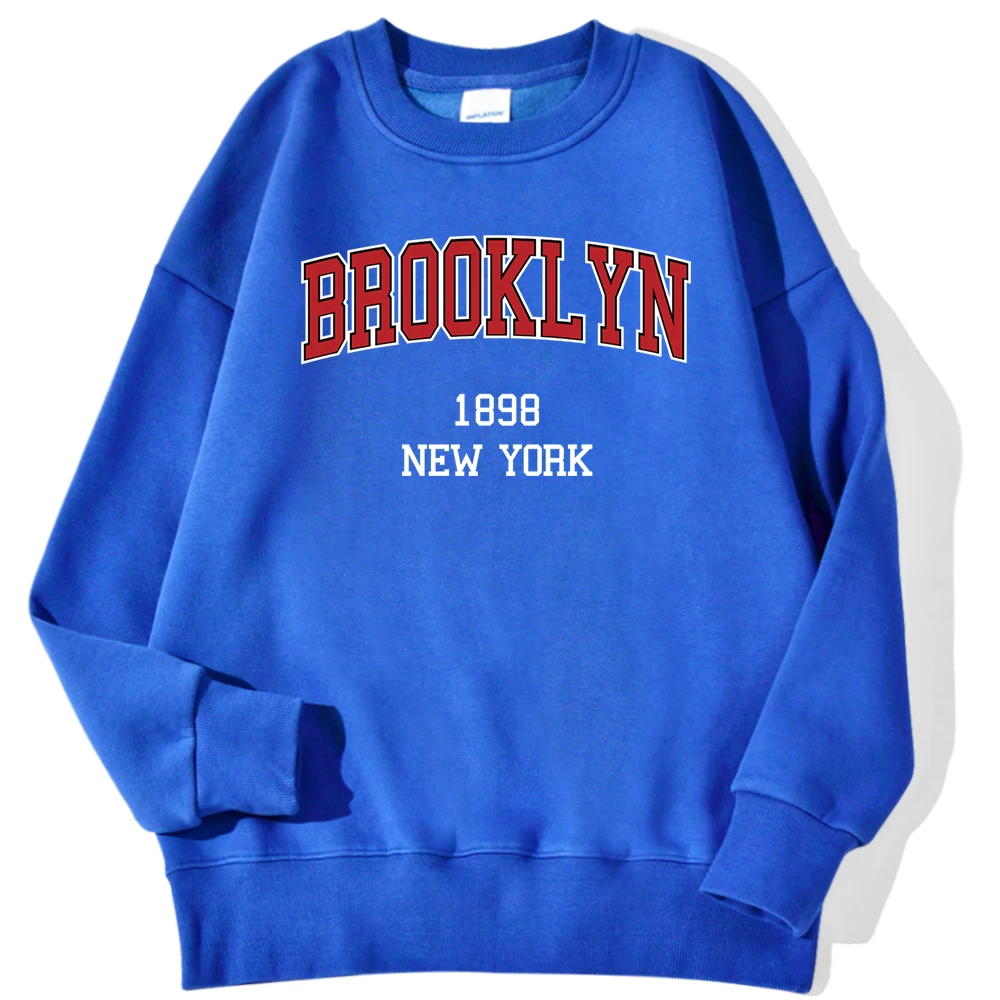 Brooklyn 1898 New York City Letter Print Man Pullovers Autumn Kawaii Hoodie Trend O-Neck Loose Sweatshirt Autumn Warm Sportswear