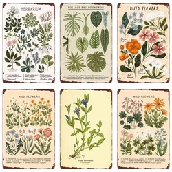Wild Flowers Plant Vintage Metal Tin Sign Herbarium Art Plaque Poster Vegetable Sign for Farm Garden Kitchen Home Wall Decor