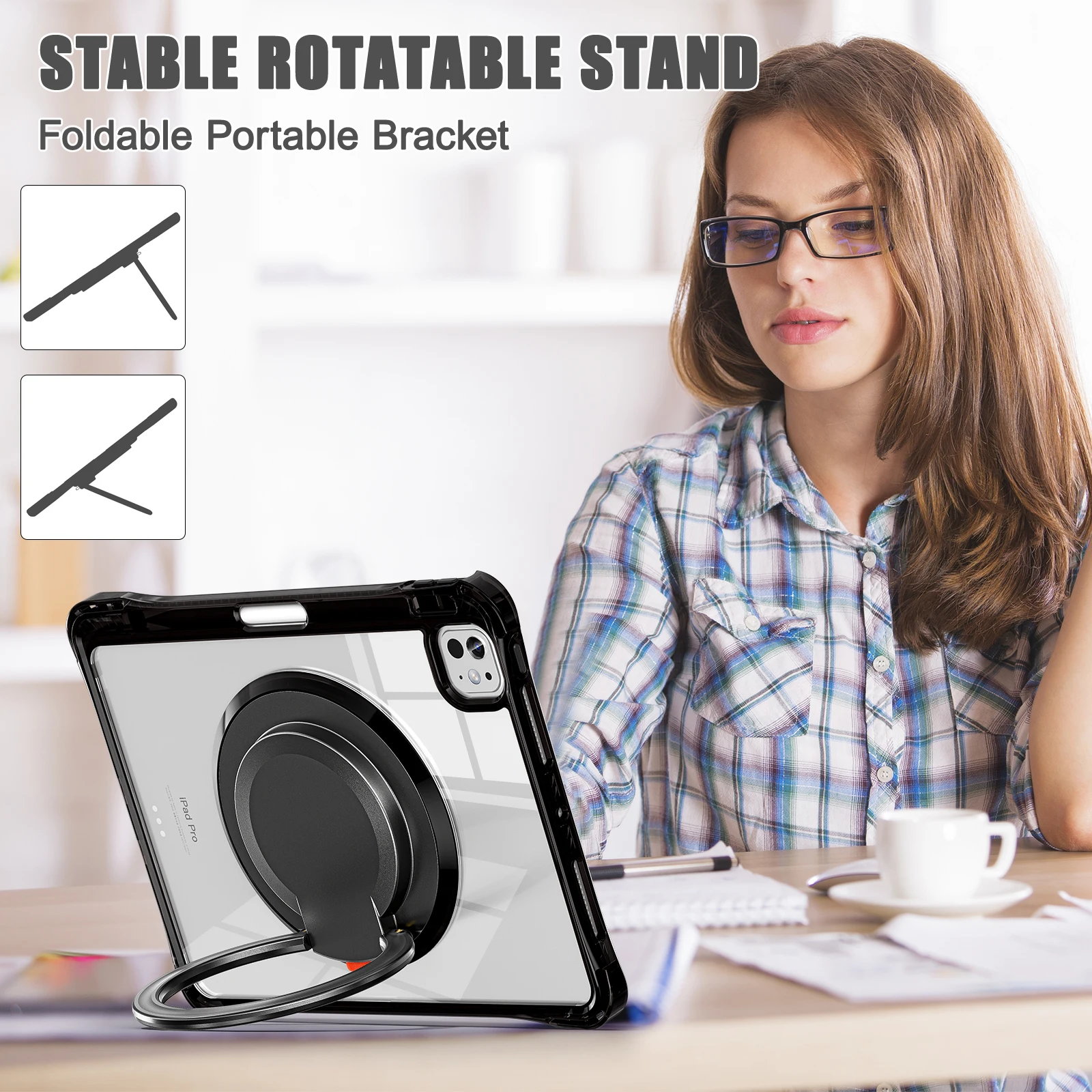 360 Rotation Handle Stand Tablet Case For iPad Pro 13 11 M4 Air 3 4 5 6 7 8 9 10th Generation Mini Shockproof Clear Hard Cover