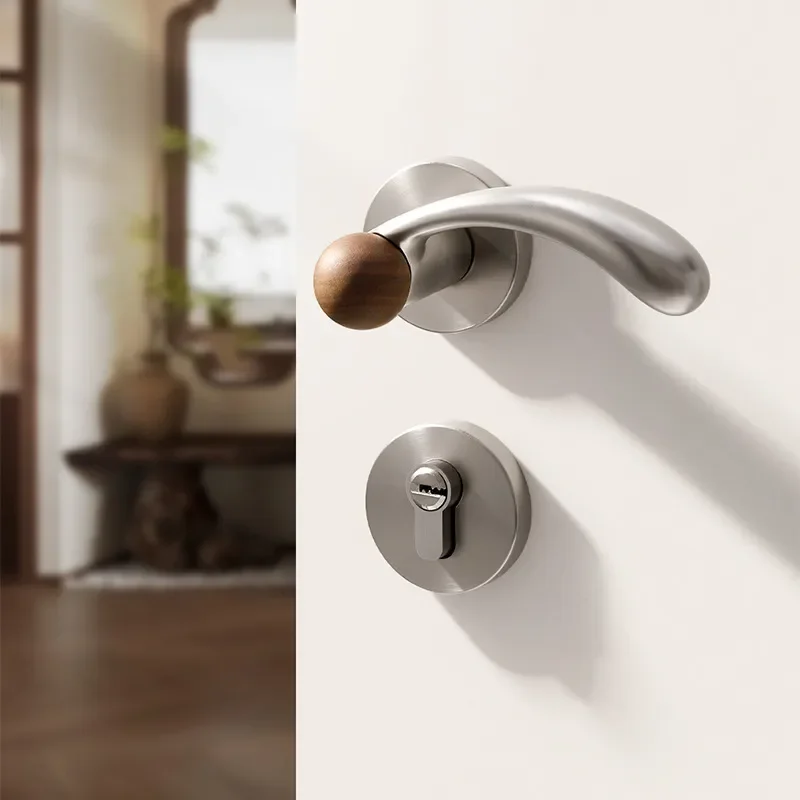 Antique Silver Magnetic Door Handle Brushed Nickel Finish Indoor Room Lock for Wooden Bedroom Doors Household Split Type