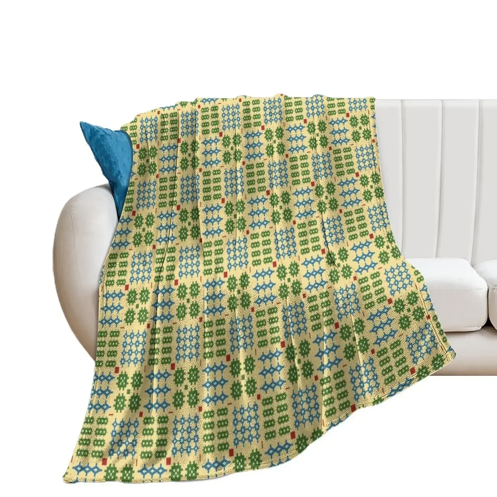 

Welsh Tapestry Pattern, Carthen Cymraeg, Cymreig (green and blue) Throw Blanket Camping Warm Blankets