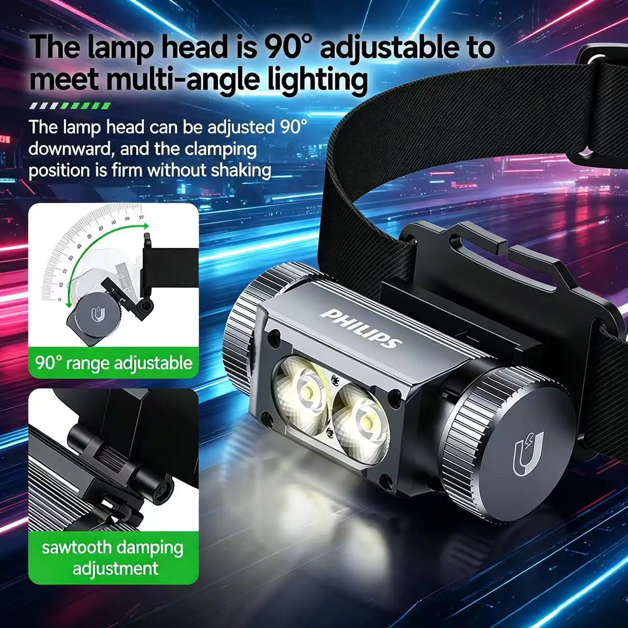 Philips SFL 3351 Adjustable Magnetic Headlamp Metal Body Waterproof Shockproof Five Levels Adjustable Lamp for Outdoor Activitie