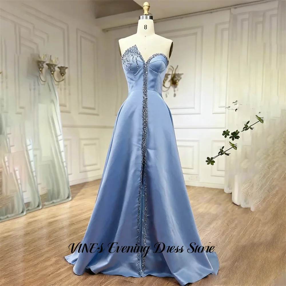 VINES Light Blue Prom Dress Zipper Back Celebrity Dress with Vertical Crystal Trim Evening Dresses A Line Formal Gown Customized