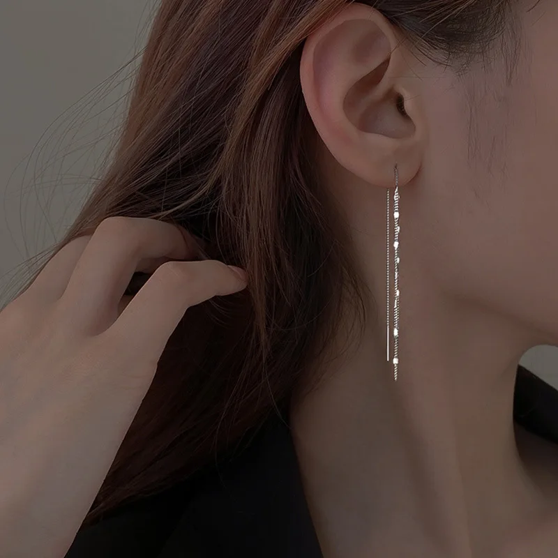 925 Silver Plated Tassel Long Chain Drop Earring For Women Girls Party Wedding Jewelry Gifts eh2167