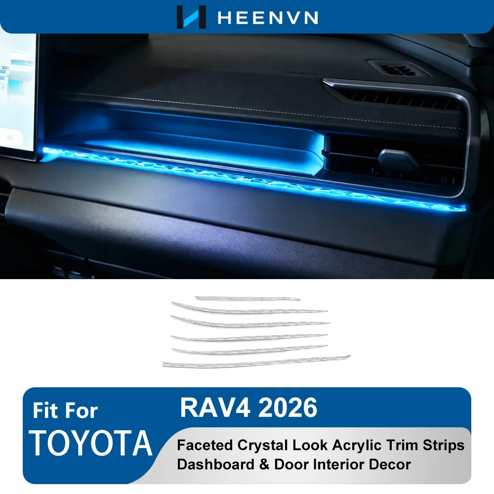 Heenvn Faceted Crystal Look Acrylic Trim Strips for Toyota RAV4 2026, Dashboard & Door Passive Ambient Light Diffuser Molding