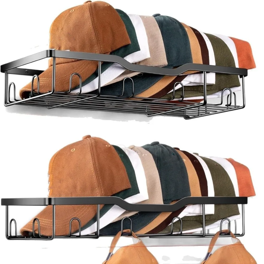 

2 Pack Metal Hat Organizer Holds 20 Hat Wall Mounted Baseball Cap Storage Holder Sturdy Space-Saving Storage Shelf