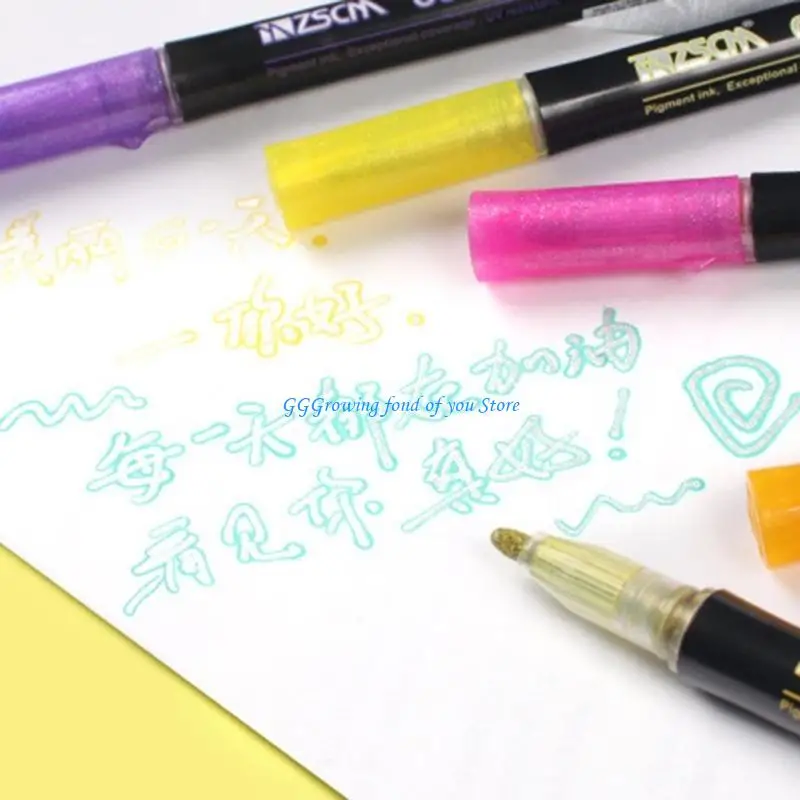 أقلام تحديد H9EB، 12 قطعة من أقلام التحديد ذات الخطوط العريضة المعدنية لكتابة بطاقات الهدايا، أقلام مخططة مزدوجة الخط لكتابة #5