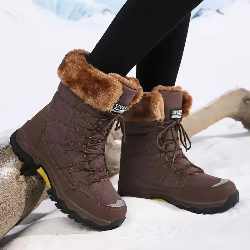 2026 New Woman Winter Snow Boots Full Plush Lining Warm High Top Lace Up Outdoor Mountain Boots Cold Resistant Winter Footwear