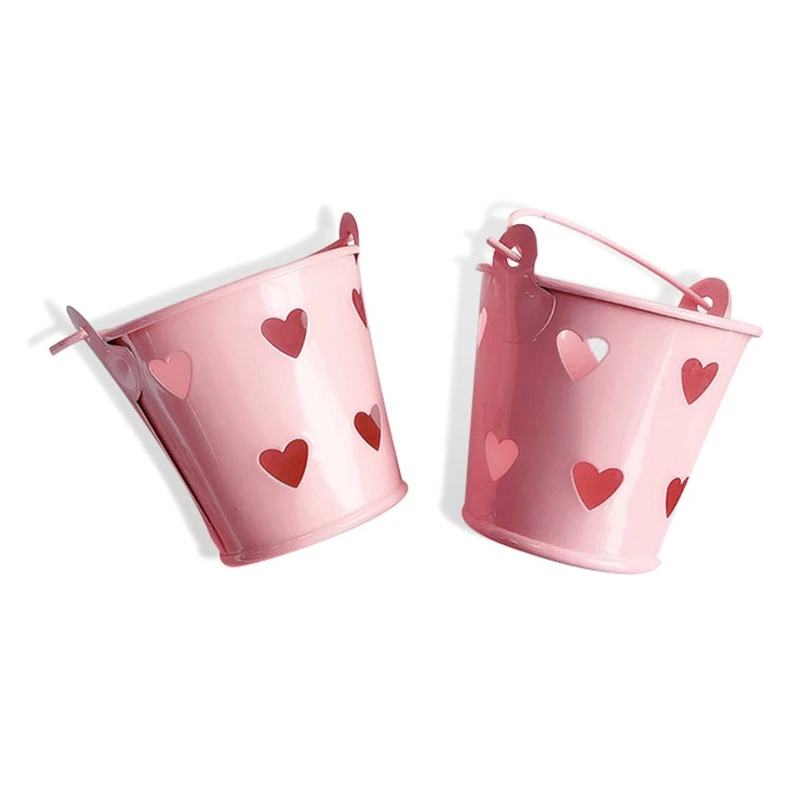 Cute Pink Bucket Pencil Holder Metal Pen Cup Decorative Desktop Storage Organizer for Makeup Brush Stationery Tape Ruler