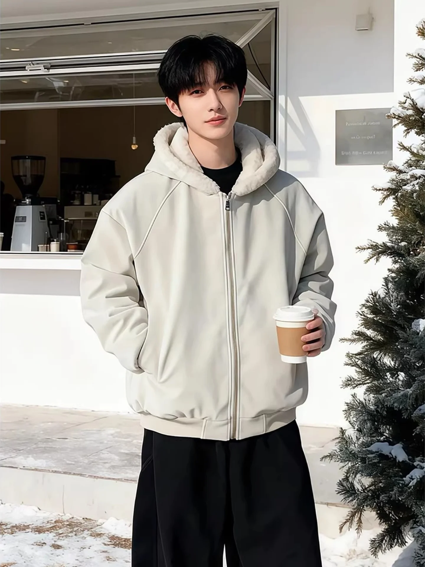 

Мужская зимняя теплая куртка в стиле ретро из искусственной кожи с меховым воротником и капюшоном, наполненная полиэфирным волокном, повседневное пальто