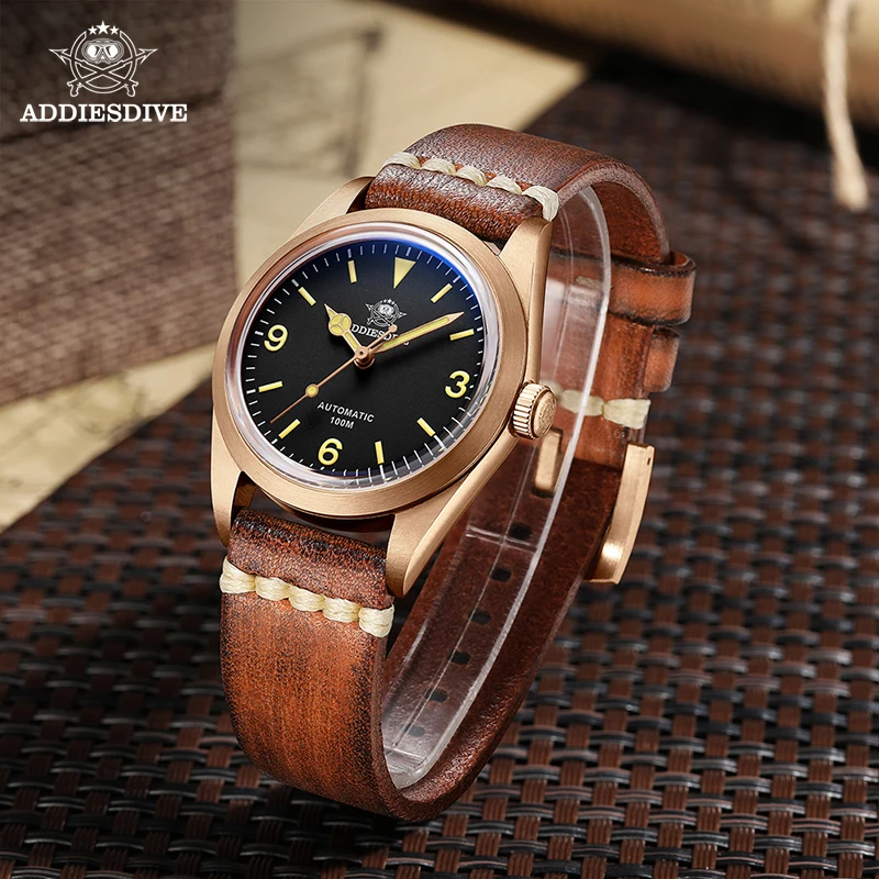 ADDIESDIVE 36mm Cusn8 Bronze men Automatic Mechanical wristwatch PT5000 movement 100m Waterproof men\'s Watch Luminous Watches