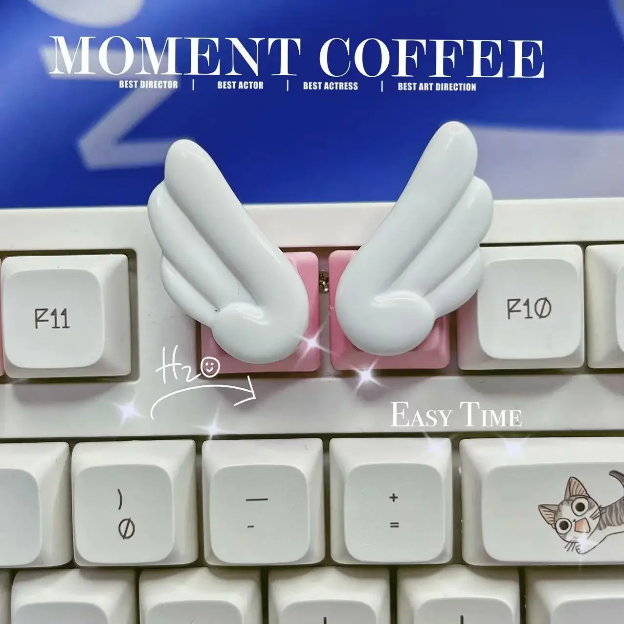 

DIY Handmade Custom White Wing Keycaps R4 Cross Axis Gaming Mechanical Keyboard Pink Heart-Shaped Keycaps