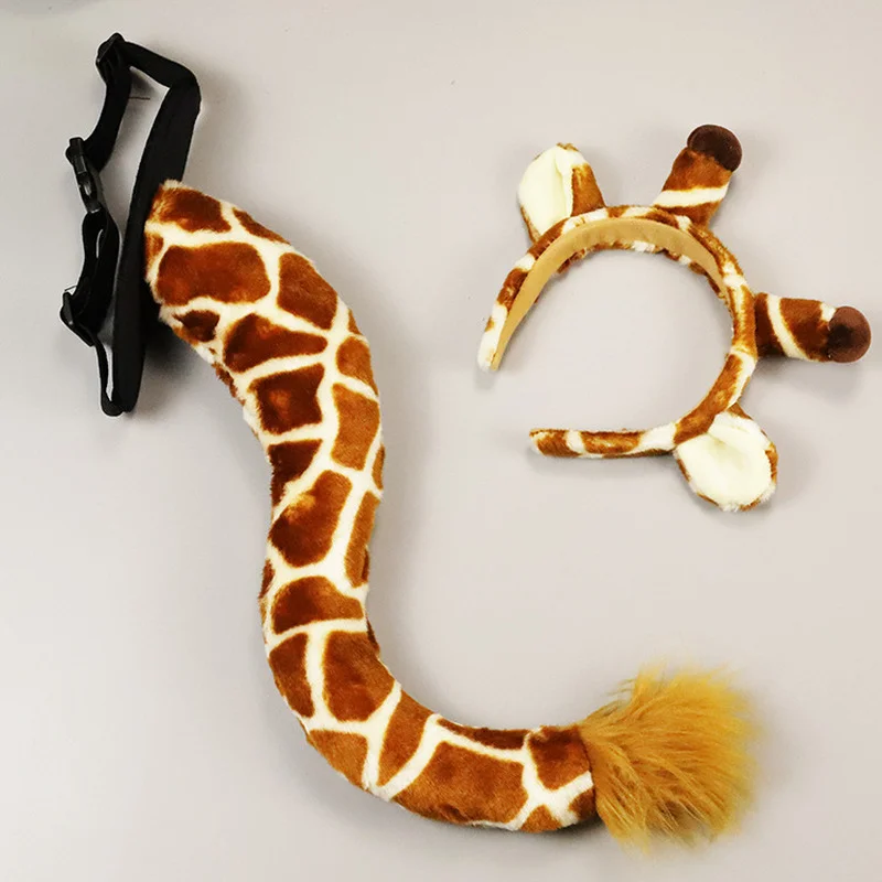 

Adults Kids Plush Giraffe Leopard Tiger Panda Dinosaur Animal Tail Ear Headband Toy Gift Birthday Party Christmas Halloween