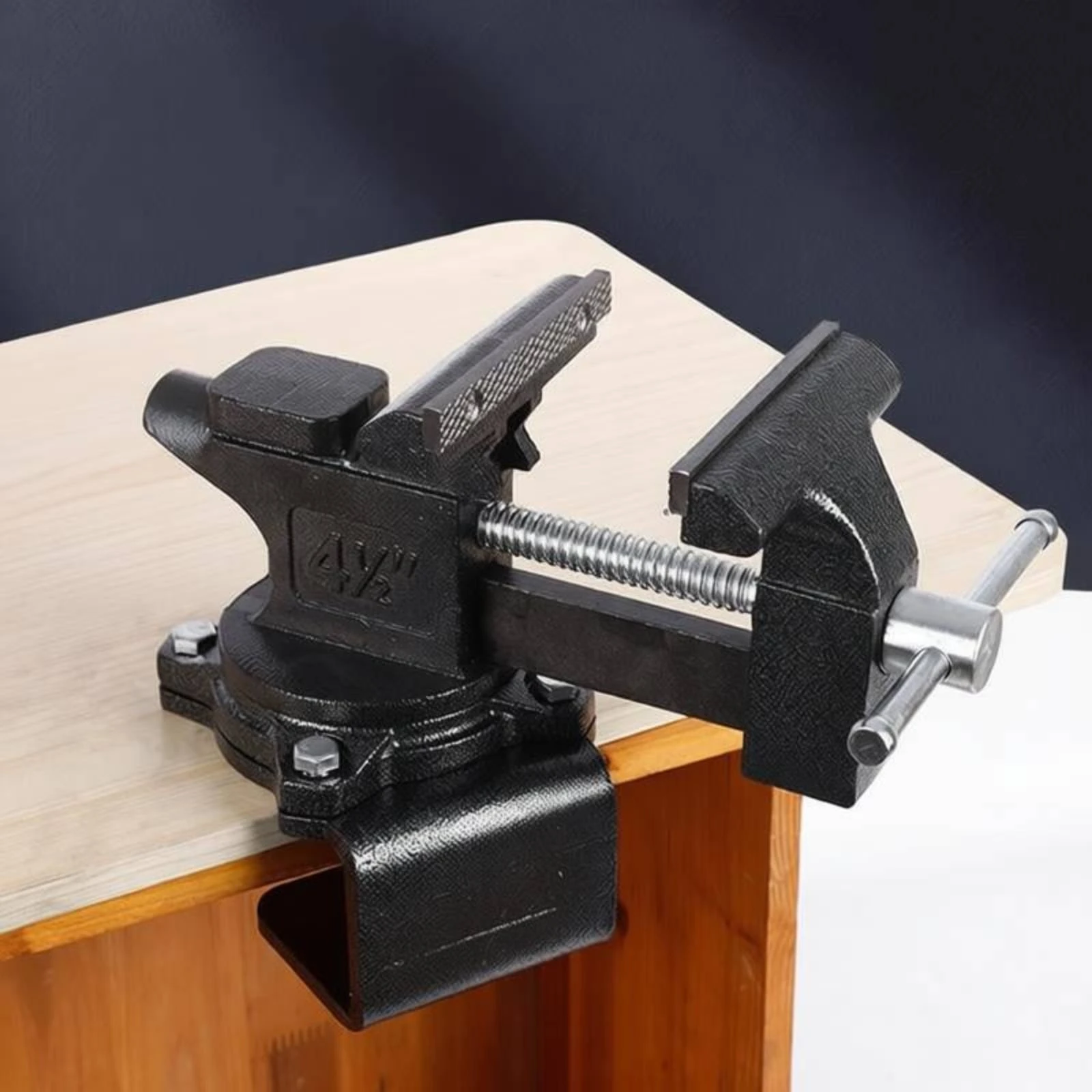 Metal Bench Vise Serrated Gripping Surfaces Workbench Vise Workshop Tool Textured Black Stable Base