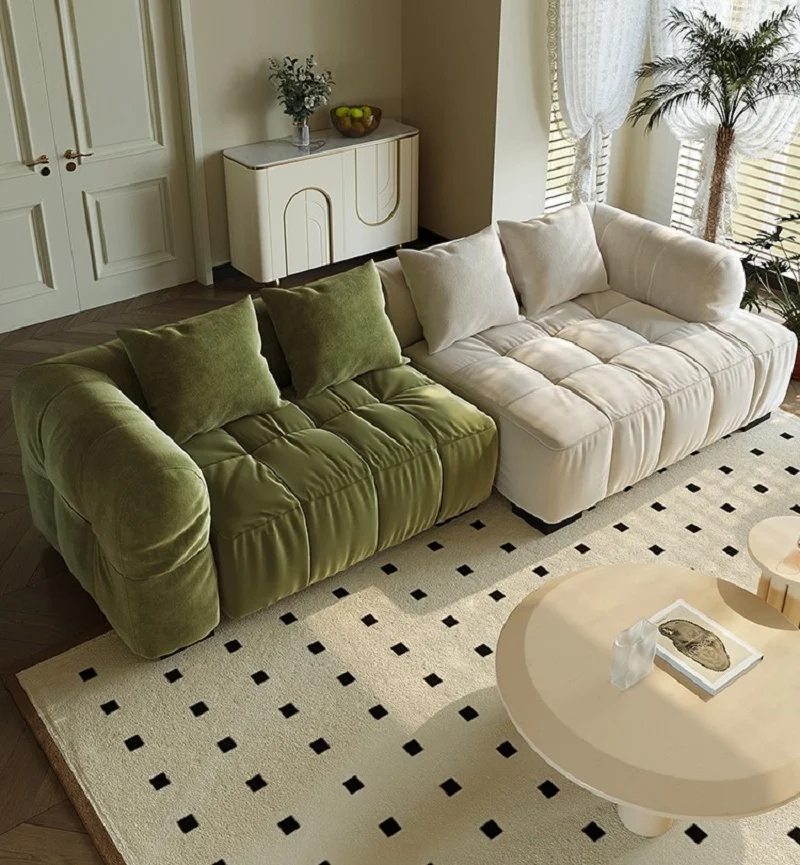 Cream style technology cloth sofa Italian simple modern living room leisure lazy lady sofa green color straight row