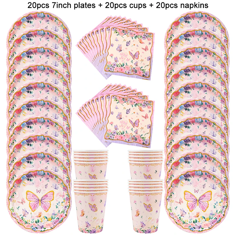 Ensemble de vaisselle britannique papillon de poulet, assiettes en papier, tasse, nappe, décoration de fête d'anniversaire pour filles, fournitures de douche de bébé