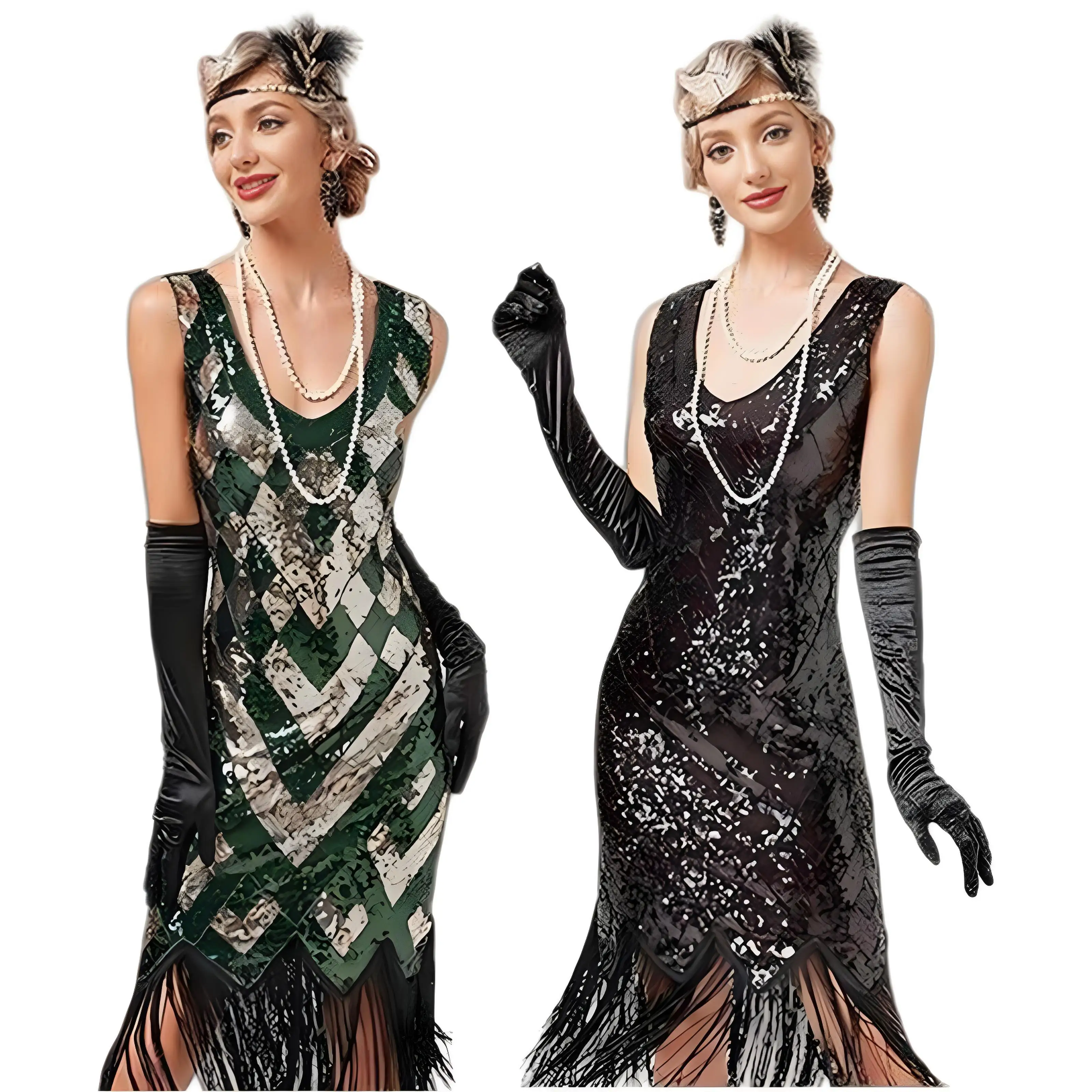 

Women 1920s Flapper Dress Sequin Fringe Vintage Midi Dress Retro 20s Style Cocktail Party Dress for Wedding Prom