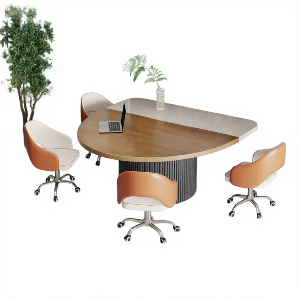 *Solid Wood Oval Conference Table Small 4-Person Business Negotiation Chair Set Office Reception Light Luxury High-End