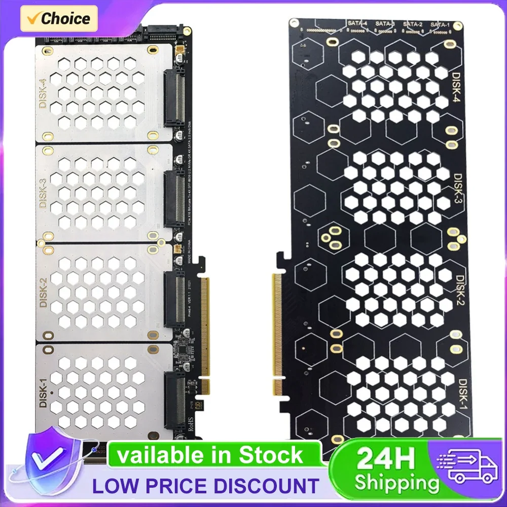4-Port U2 NVME 2.5Inch SATA SSD Adapter Card Motherboard Support PCIe X4x4x4x4 Bifurcation U.2 To PCIe Card with LED Indicator