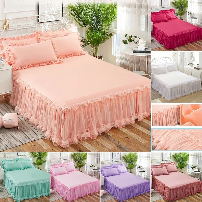 

Elegant Princess Bed Skirt Non-slip Mattress Cover Ruffled Lace Bed Skirt Bedsheet Bed Cover Protector Home Bedspread Bed Skirt