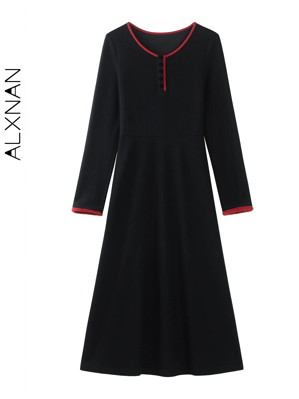 ALXNAN Plus Größe Schwarz Kleider Frauen Winter Langarm Gestrickte einteiliges Kleid Temperament Designer Gestrickte Rock Set D08921