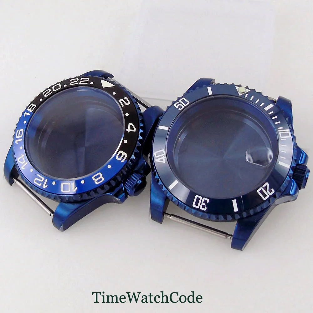 40mm Blue Plated Watch Case Accessories Sapphire Crystal Fits NH34 NH35 NH36 ETA2824 PT5000 20ATM 120 Clicks 200m Water Resist