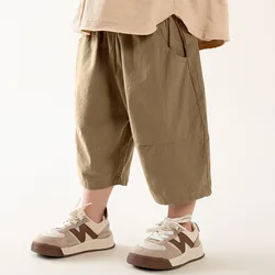 Boys' summer cropped pants big pockets Kids solid color thin style calf-length shorts Children's loose casual pants