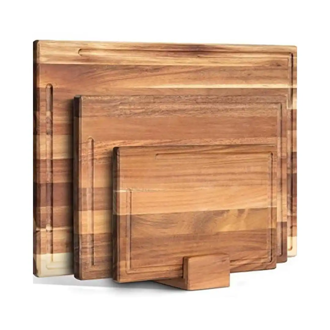 3-teiliges Akazienholz Schneidebrett-Set, Küchenarbeitsplatte, Obst- und Gemüsebrett, Holz Schneidebrett für Zubereitung