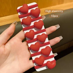 10 red heart-shaped hair rings with sweet and stylish rubber bands suitable for daily use as hair accessories