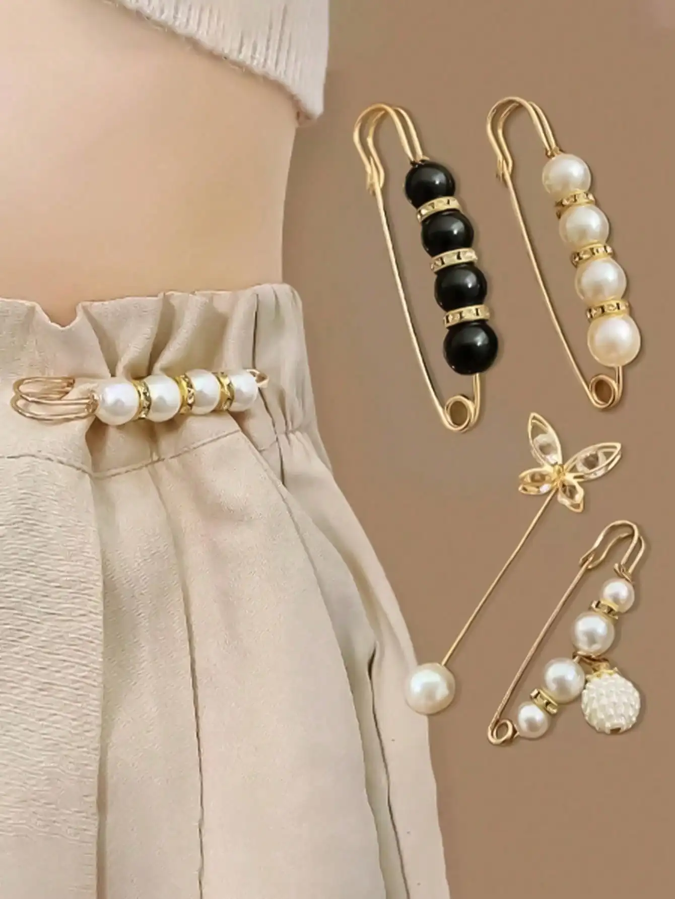 

4pcs/Set Aluminum Alloy Waist Buckle & Pin Set, Modern Rhinestone & Butterfly Decor Waist Accessory Set