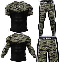 Kickboxing Rashguard Jiu Jitsu MMA T-shirt +Pant Set Men Rash Guard Grappling Bjj Gi Boxing Sportsuits Gym Muay Thai Shorts Suit