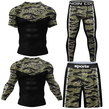 Kickboxing Rashguard Jiu Jitsu Mma T-Shirt Broek Set Mannen Rash Guard Worsteling Bjj Gi Boksen Sportpakken Gym Muay Thai Shorts Pak