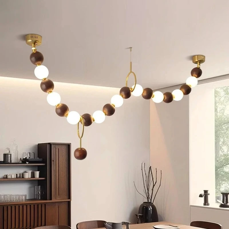 

Nakaguwabi Sabi Style Necklace Pendant Light Vintage Restaurant Hanging Lamp Solid Wood Round Bar Counter Pendant Light